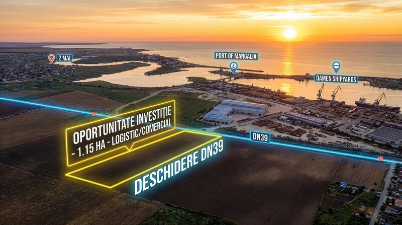 Constanta Port- 2 Mai ocazie, vanzare teren intravilan (44 x 261m) la DN39